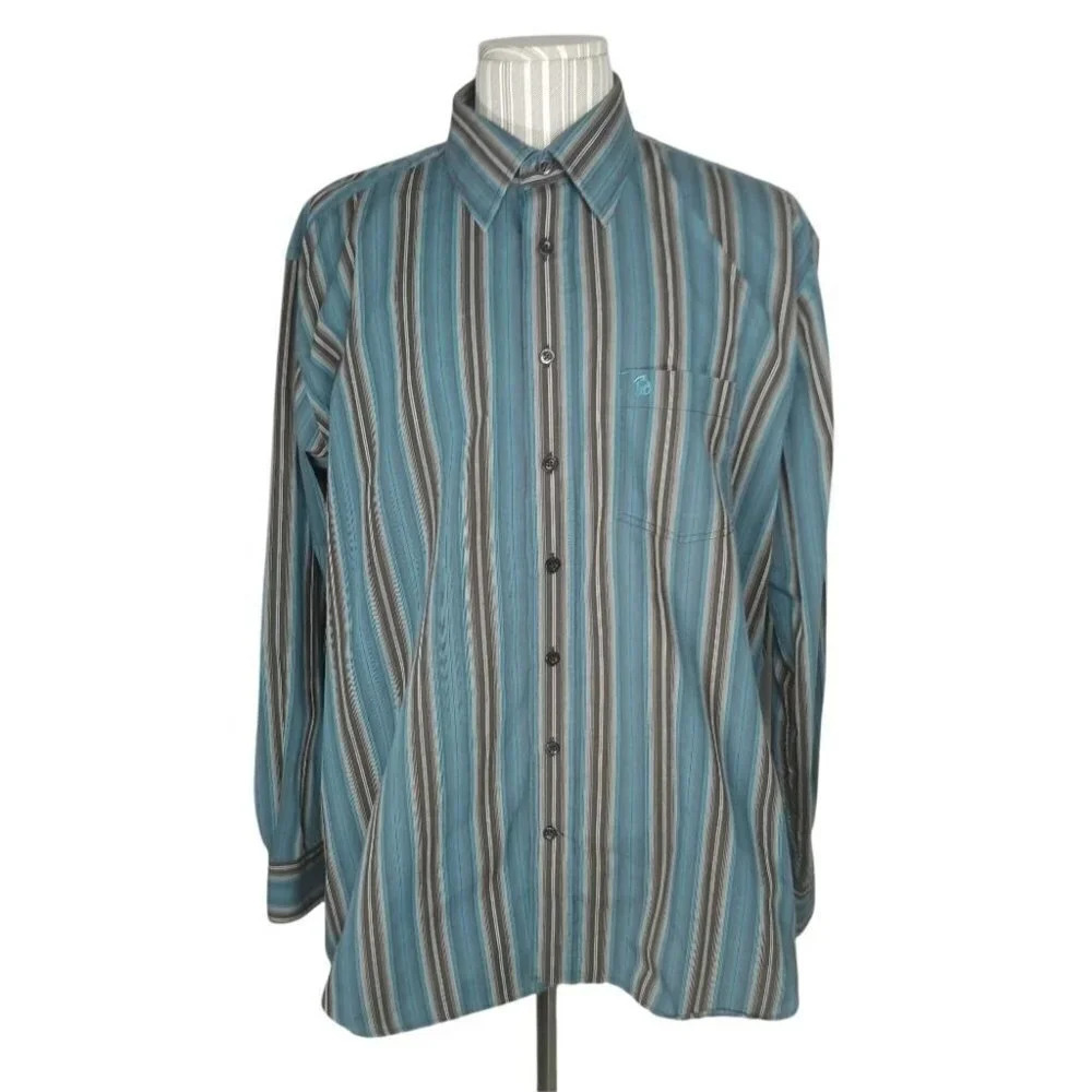 Sergio Maldini XL Button Down Shirt Striped Teal Black Gray
